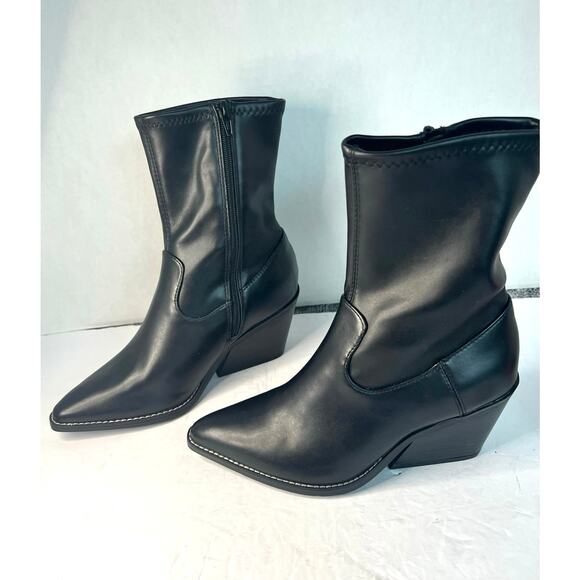 Universal Thread Shoes - NWOT Universal Thread Aubree Black Vegan Leather Western Mid Calf Zip Boots 7